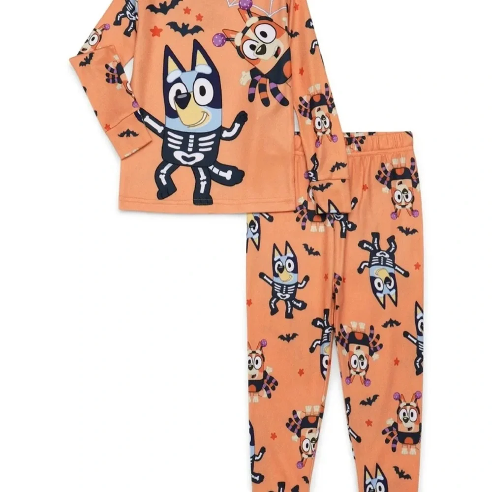 NWT Bluey Two Piece Cozy and Warm Fun Pajama Set in Orange-Black & White Size 4T